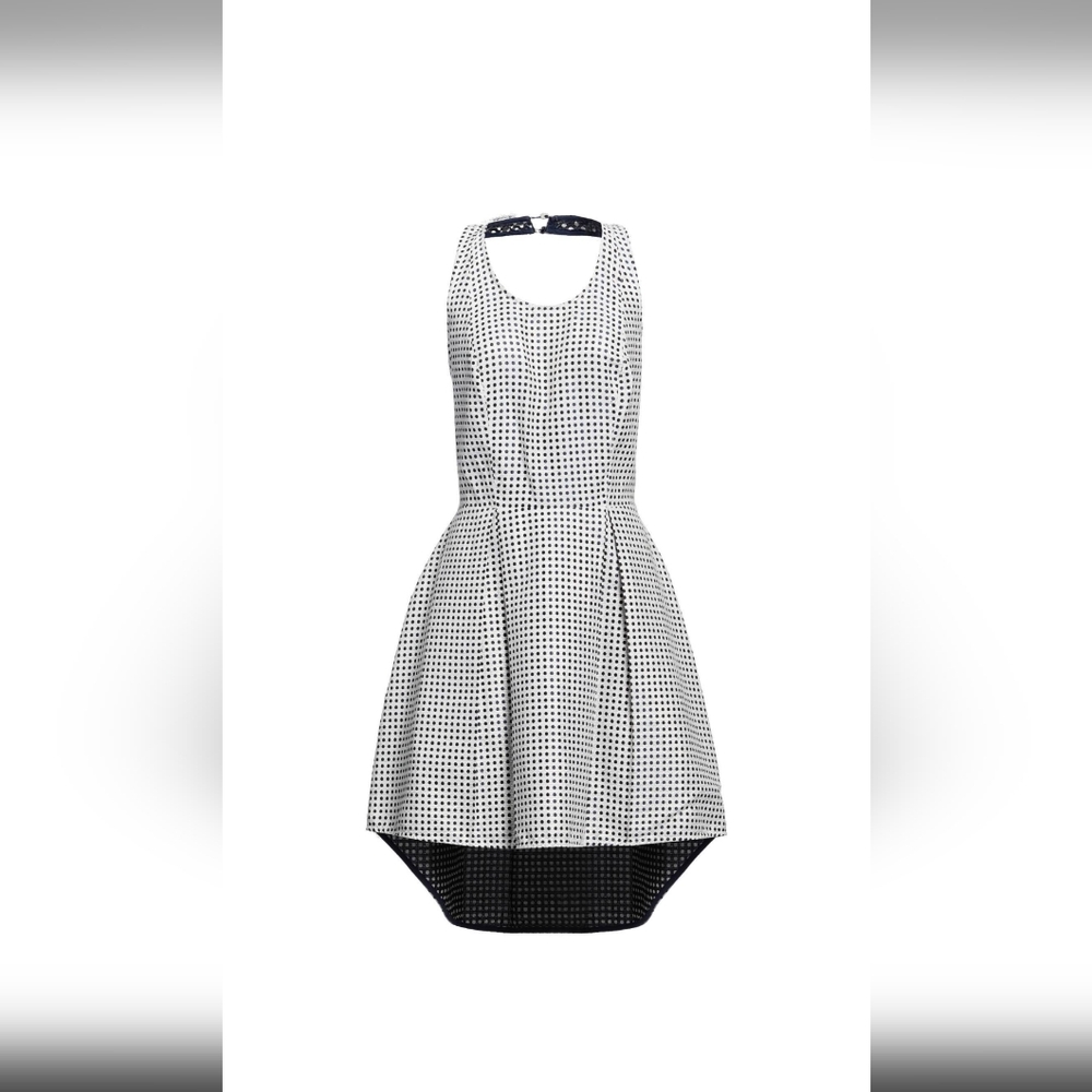 Jijil Navy and White Polka Dot High Low Halter Neck Dress